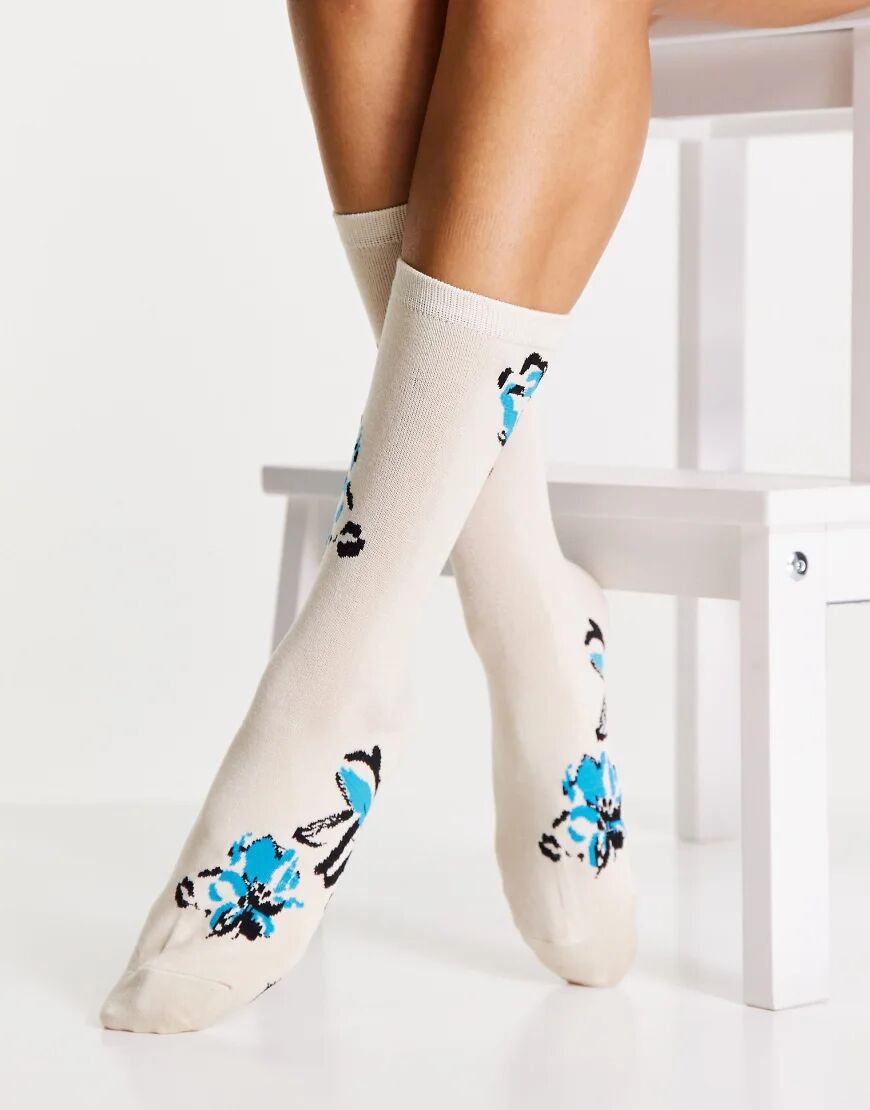 Selected Femme socks with blue floral-Multi  Multi