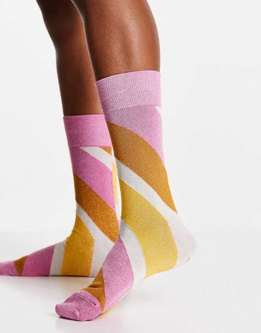 Selected Femme stripe socks in pink colourful swirl print-Multi  Multi