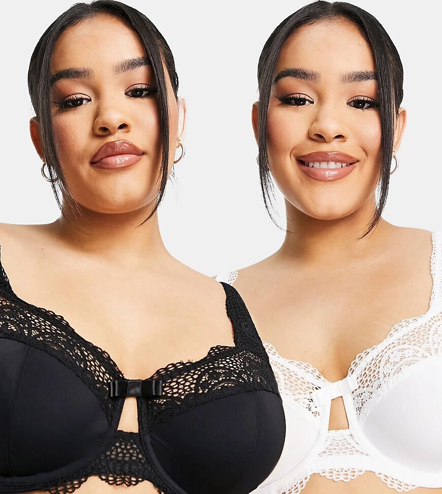 Simply Be 2 pack Lottie lace underwired bra in black and white-Multi  Multi