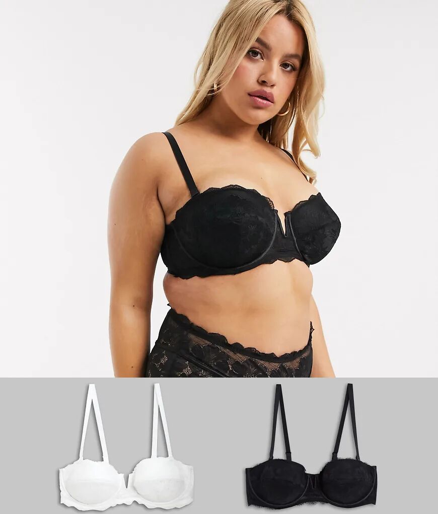 Simply Be katie 2 pack padded lace multiway bra in black and white  Multi