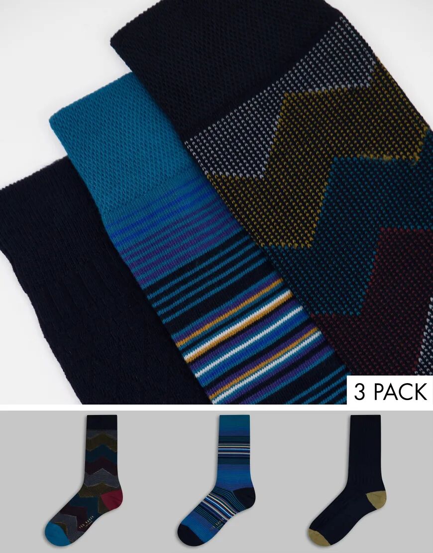 Ted Baker Navpack 3 pack socks in giftbox in navy  Navy