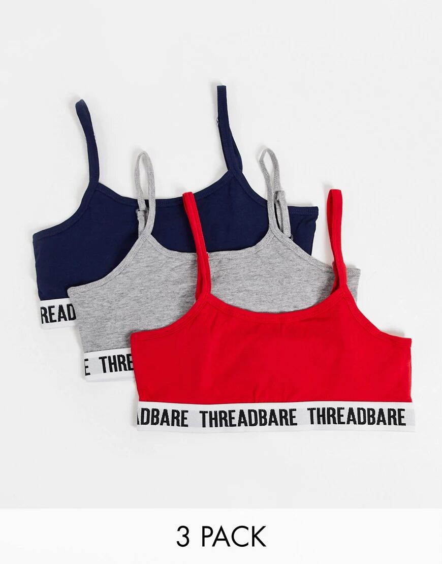 Threadbare 3 pack logo bralet in grey / red / navy  Red