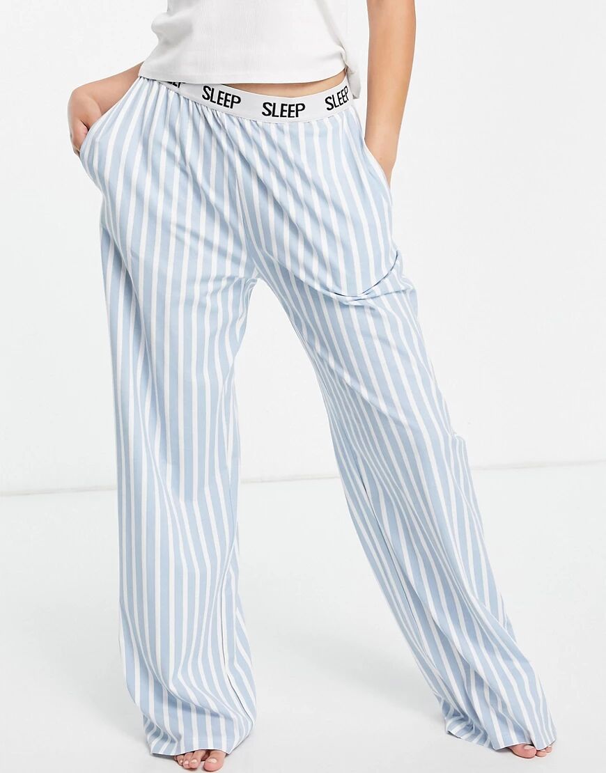 Threadbare logo pyjama flared trousers in blue and white striped  Blue