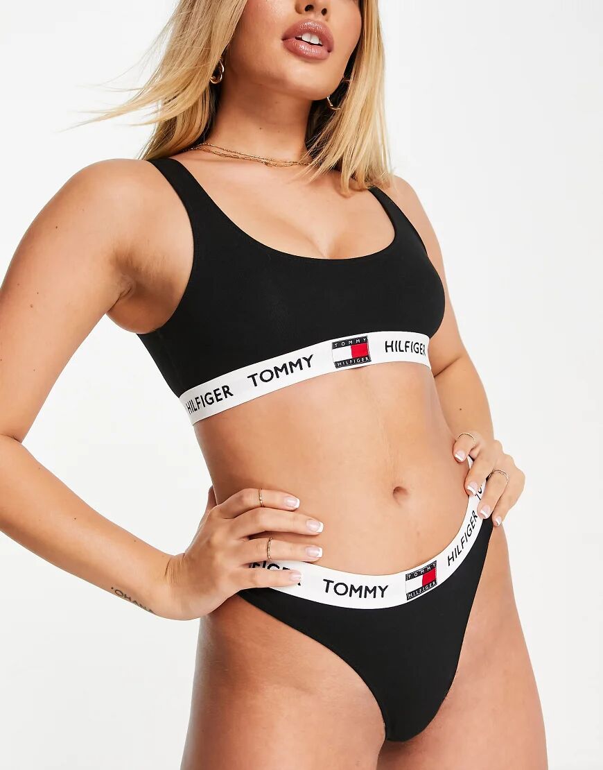 Tommy Hilfiger 85 logo cotton thong in black  Black