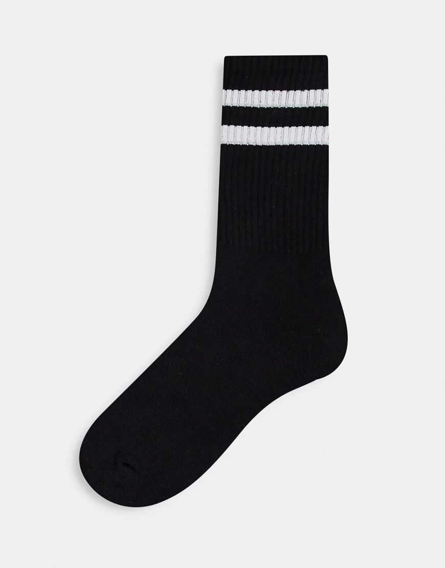 Topman stripe tube socks in black with white  Black