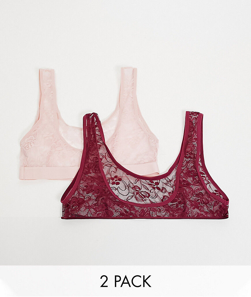 Tutti Rouge Fuller Bust 2 pack lace crop bralette in blush and wine-Multi  Multi