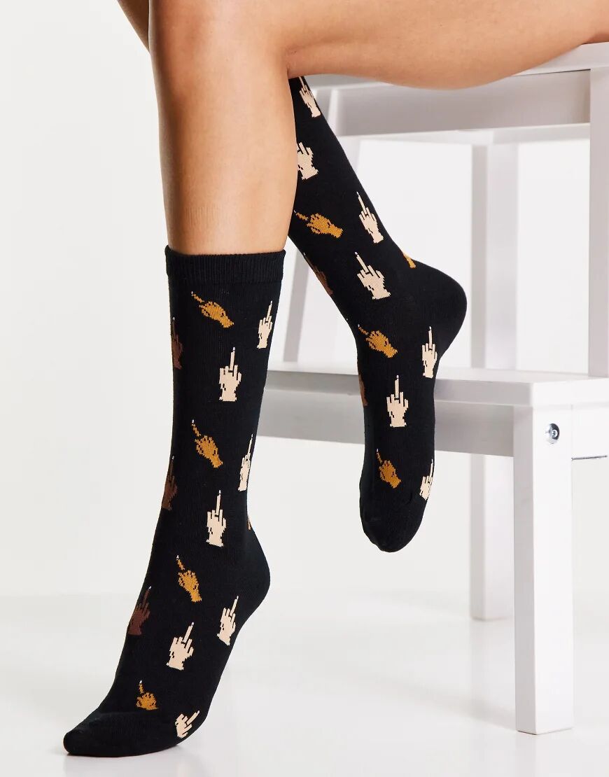 Typo socks with middle finger motif in black  Black