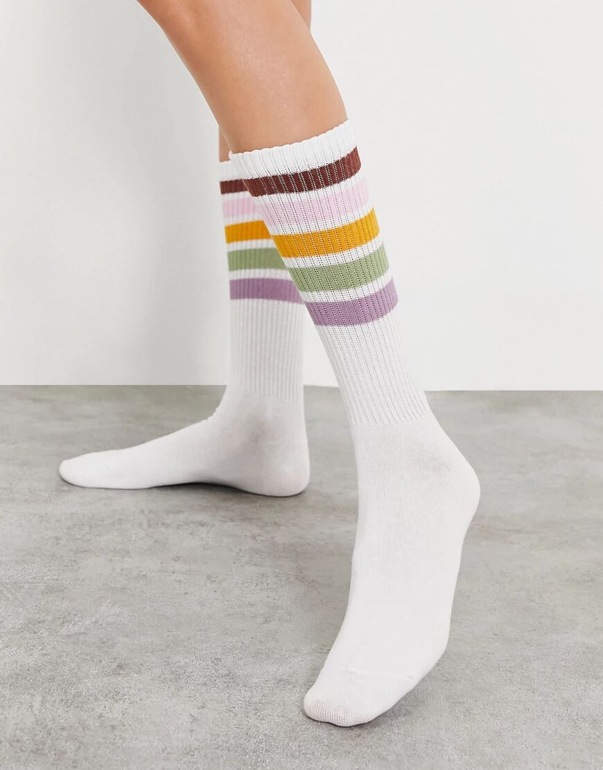 Typo socks with rainbow stripe in white  White