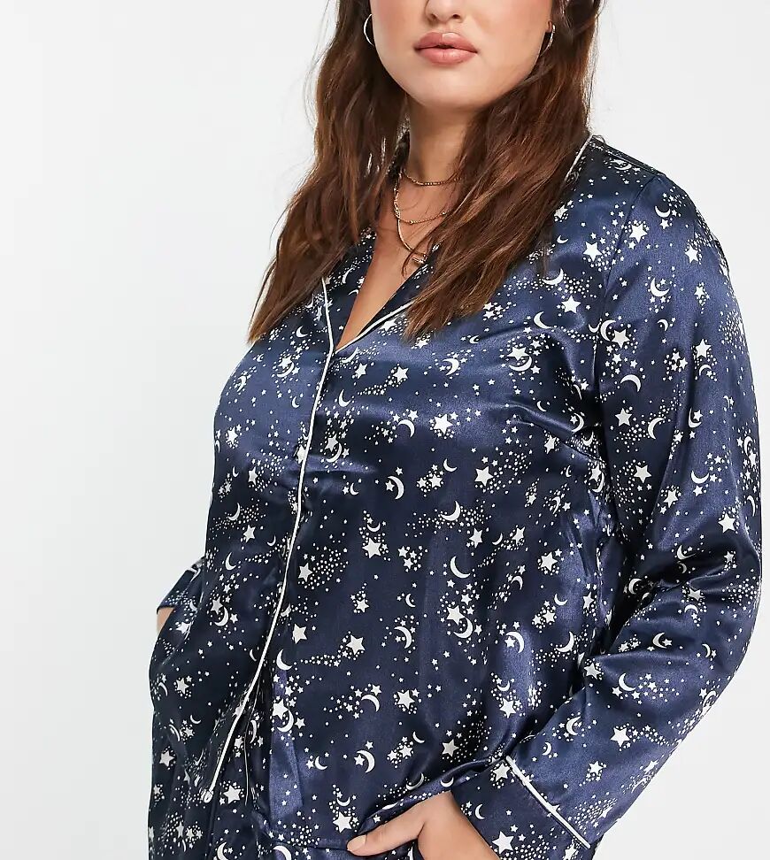 Vero Moda Curve 'mix & match' long sleeve pyjama shirt in cosmic print-Multi  Multi