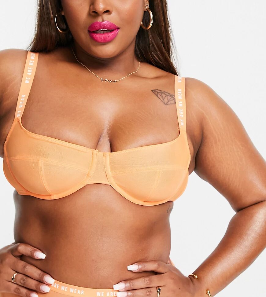 We Are We Wear Curve eco mesh sheer balconette bra in orange  Orange