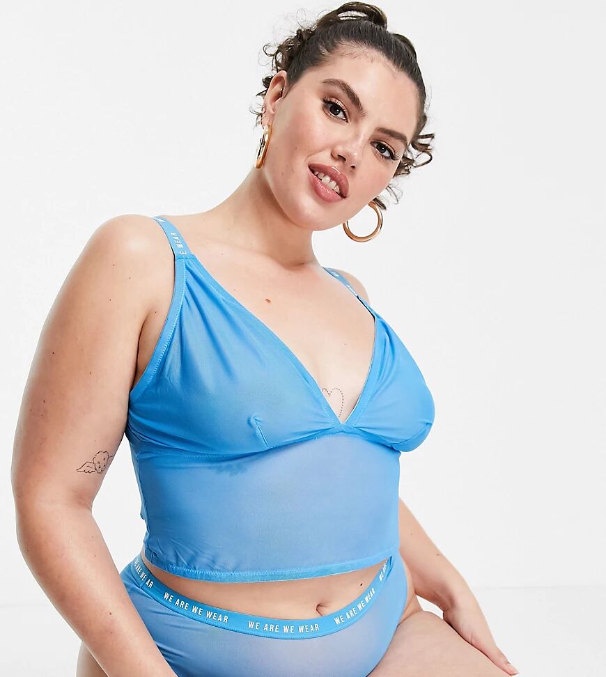 We Are We Wear Curve eco mesh sheer longline triangle bralette in blue  Blue