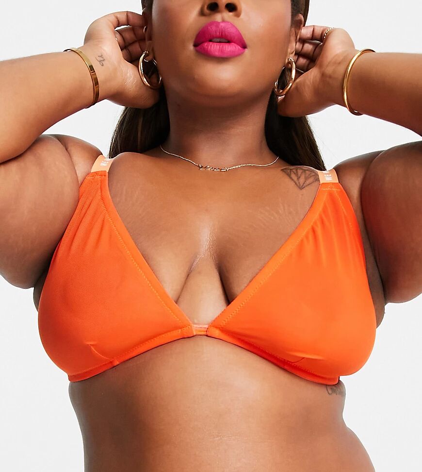 We Are We Wear Curve eco mesh sheer triangle bralette in red / orange  Red