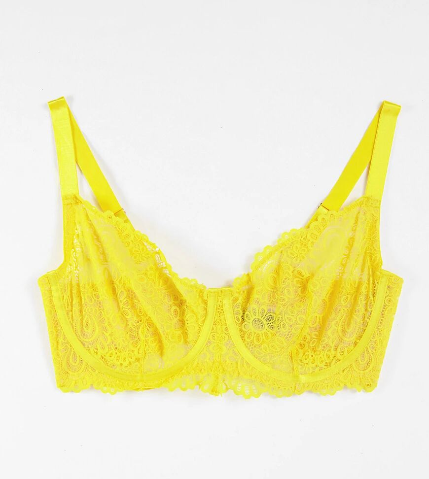 We Are We Wear Curve lace non padded bra in yellow  Yellow