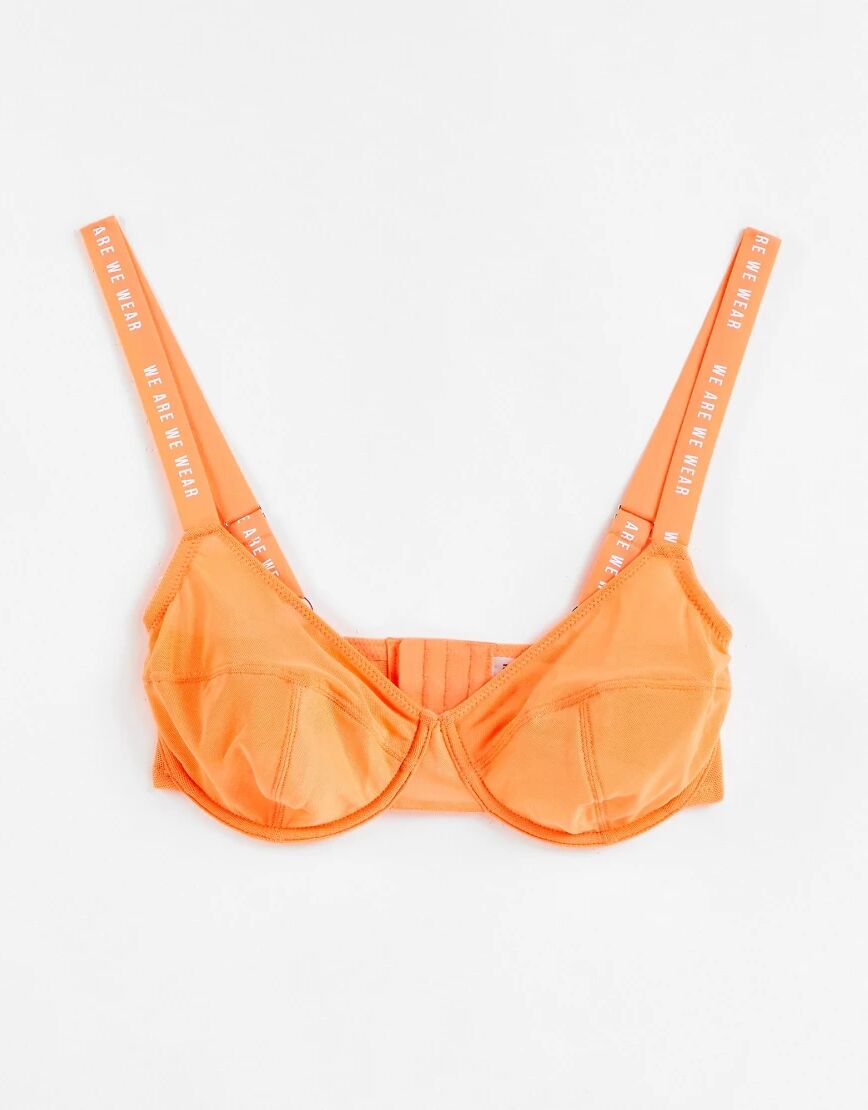 We Are We Wear Fuller Bust eco mesh sheer balconette bra in orange  Orange