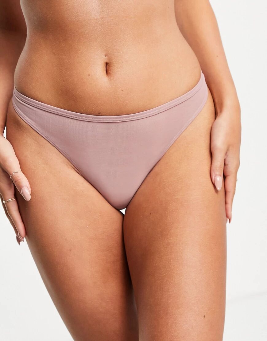 Weekday Bonnie recycled mesh thong in dusty pink  Pink
