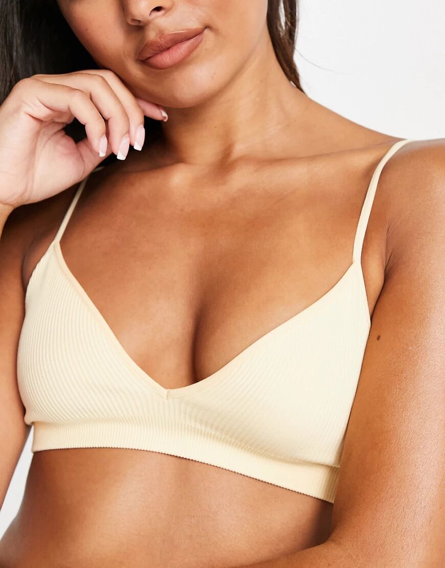 Weekday Cat recycled ribbed triangle bra in light yellow  Yellow