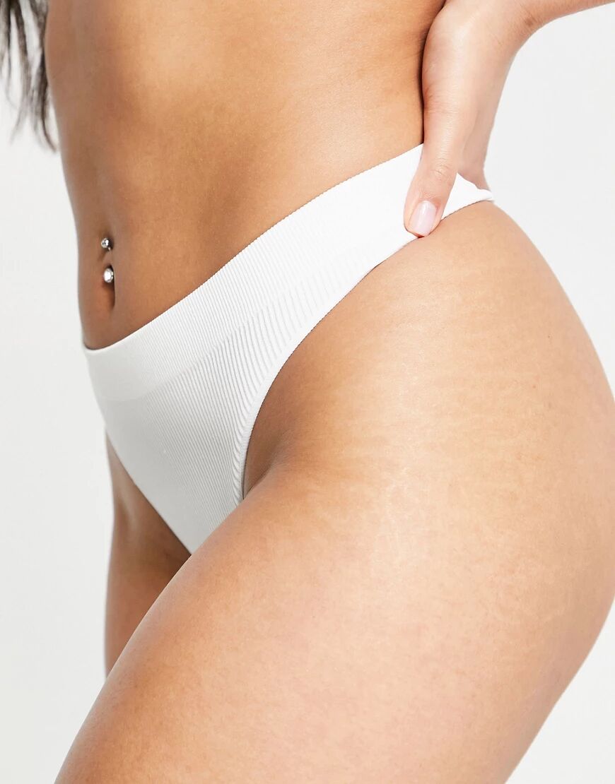 Weekday Cat ribbed thong in white  White