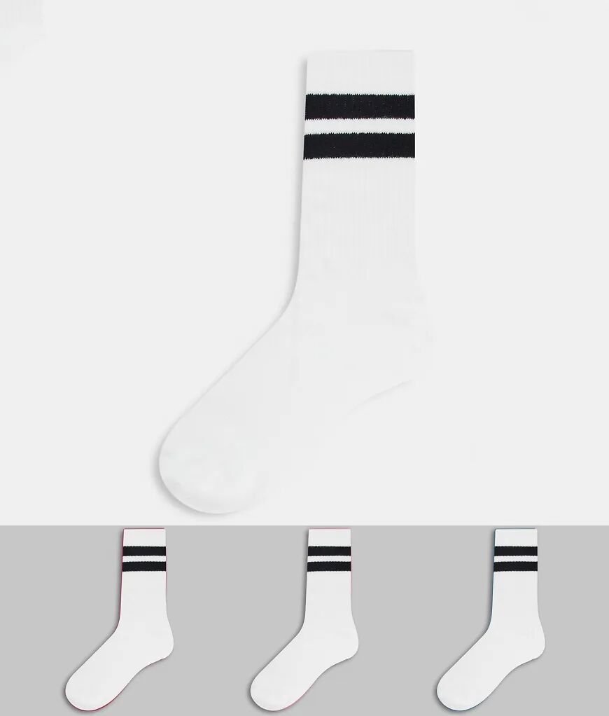 Weekday Eleven 3 pack socks pack in white with black stripe  White