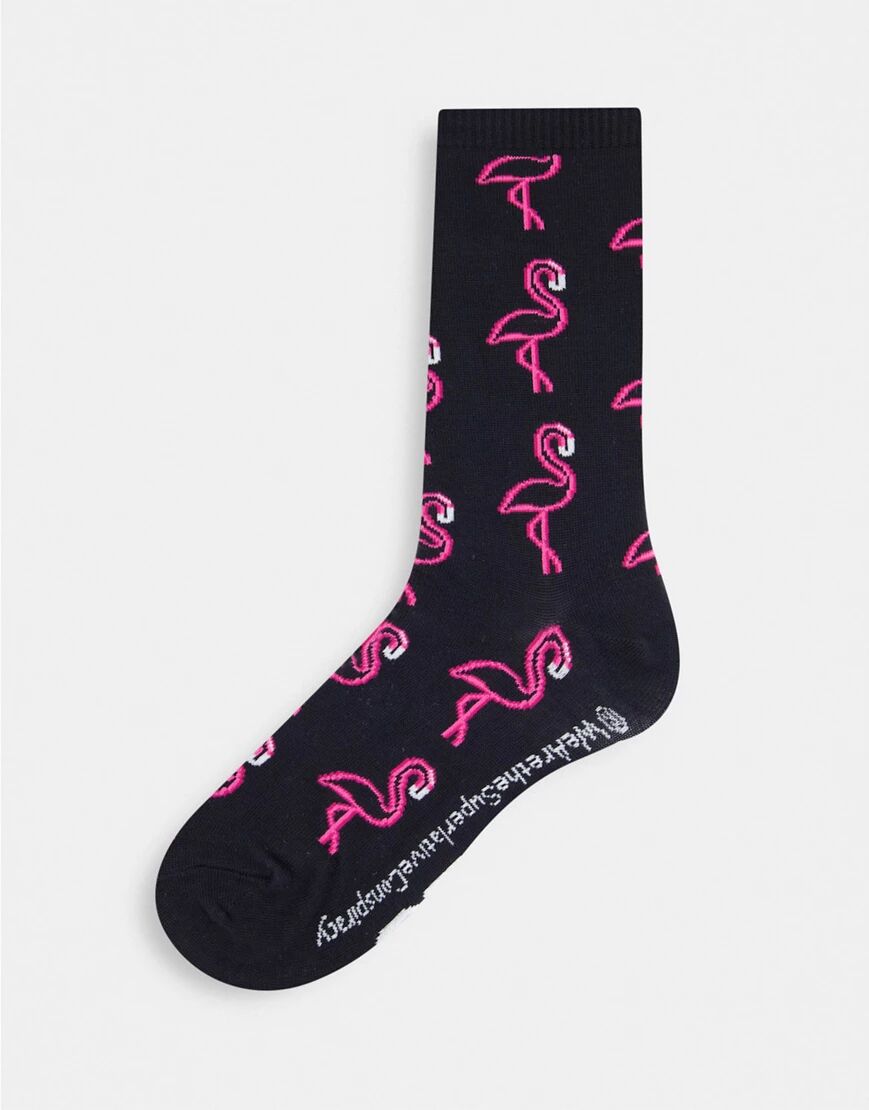 WESC kennedy neon flamingo socks-Black  Black