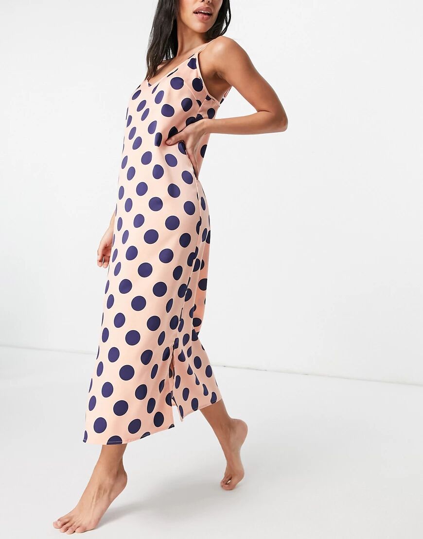 Y.A.S exclusive satin night dress in pink and navy spot print-Multi  Multi