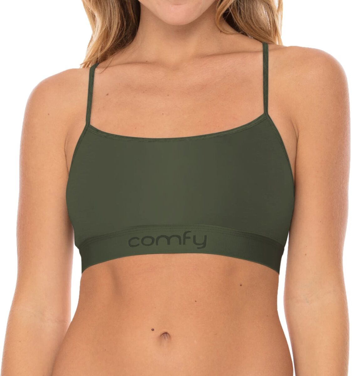 Comfyballs Comfy Ghost Olive Strap Crop Bra