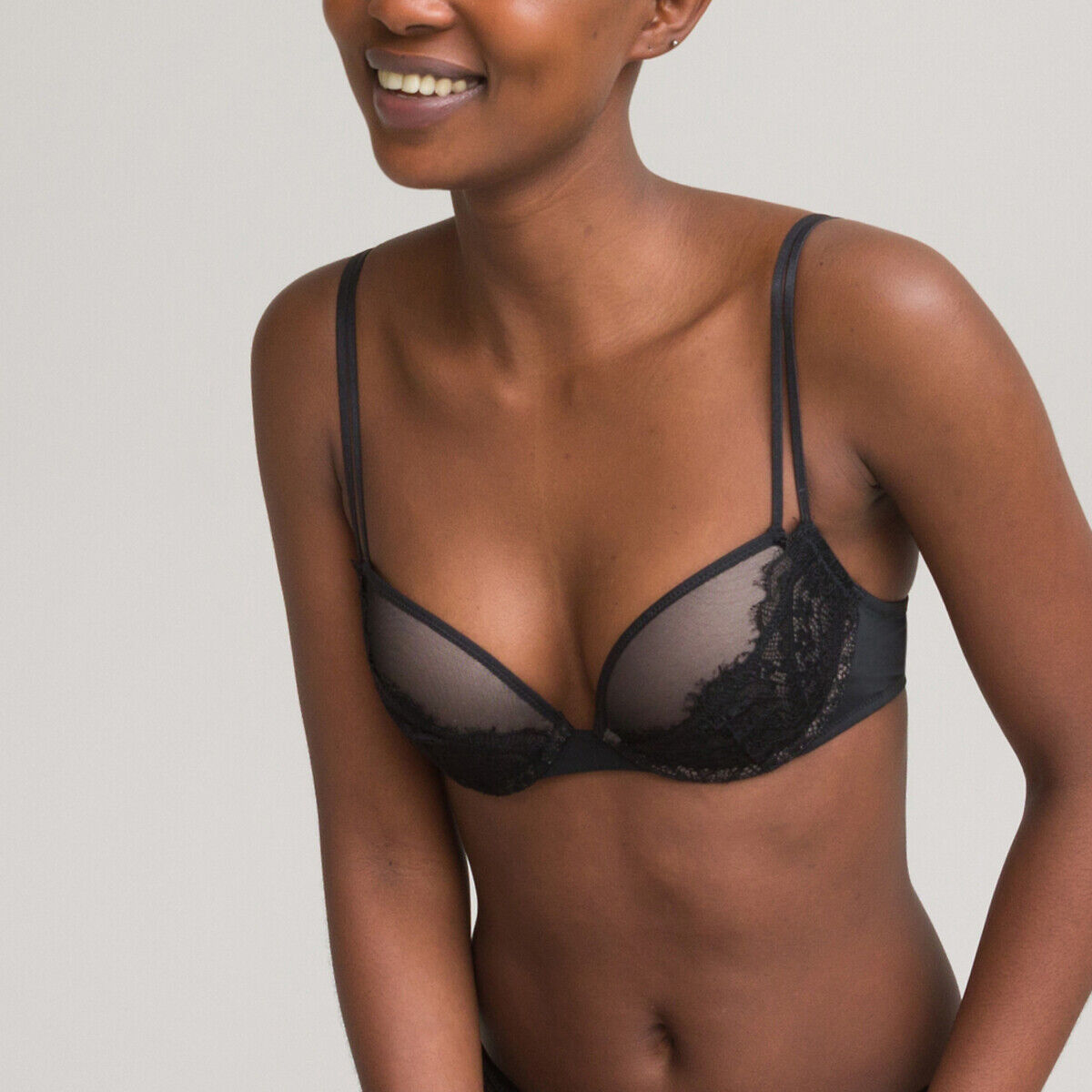 La Redoute Collections Soutien push-up em renda e microfibra   Preto