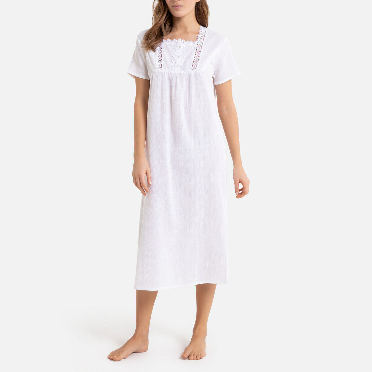 Anne Weyburn Camisa de dormir em crespão puro algodão   Branco