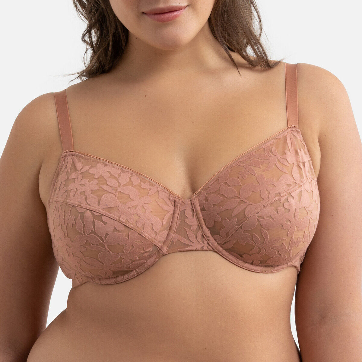 La Redoute Collections Plus Soutien minimizador em malha floral, Barista   Rosa-creme