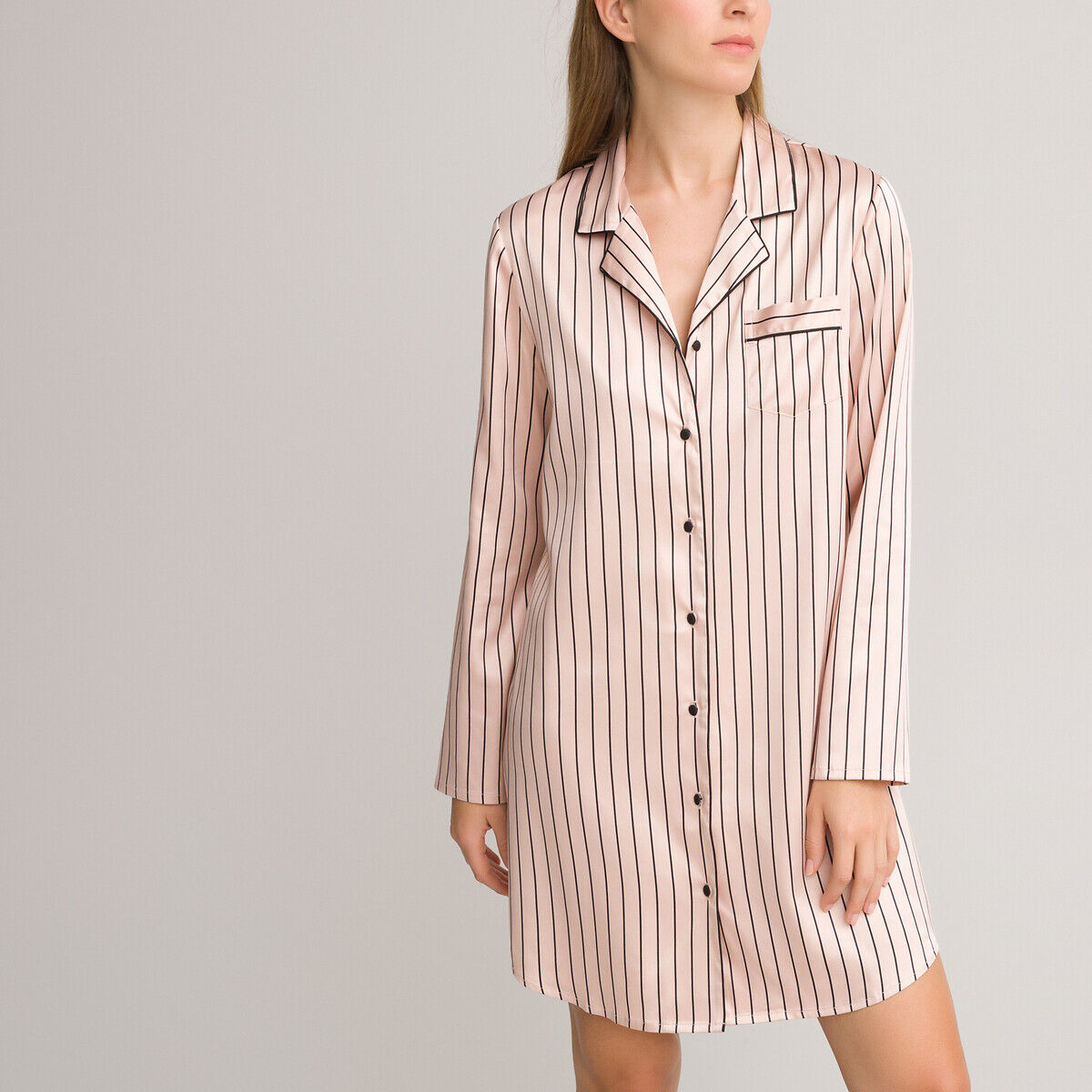 La Redoute Collections Camisa de dormir às riscas, em cetim   Riscas