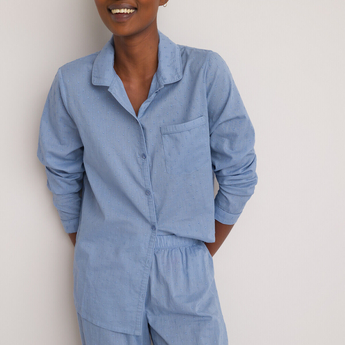 La Redoute Collections Pijama em tecido com ponto cheio, algodão bio   azul