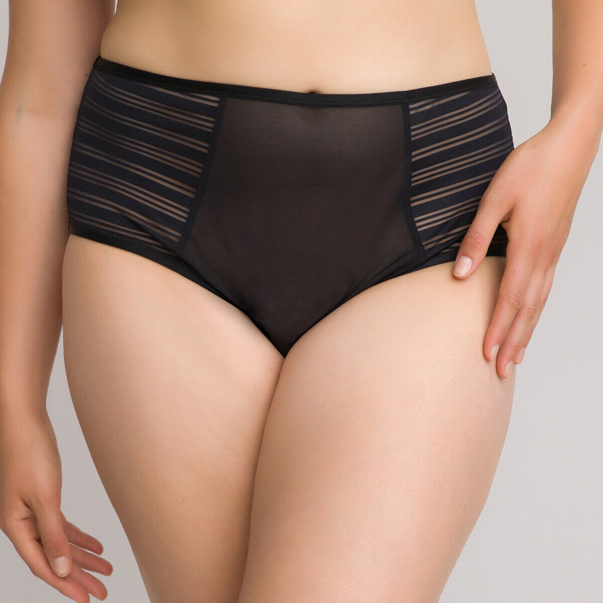 La Redoute Collections Plus Cuecas de cintura subida, em tule, detalhes em tule às riscas   Preto