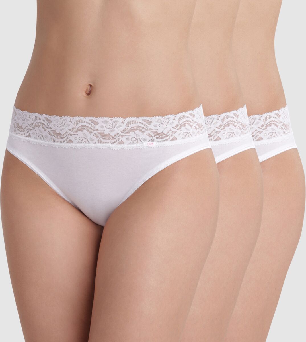 Dim Cuecas médias em algodão, Stretch Feminine, lote de 3   branco + branco + branco