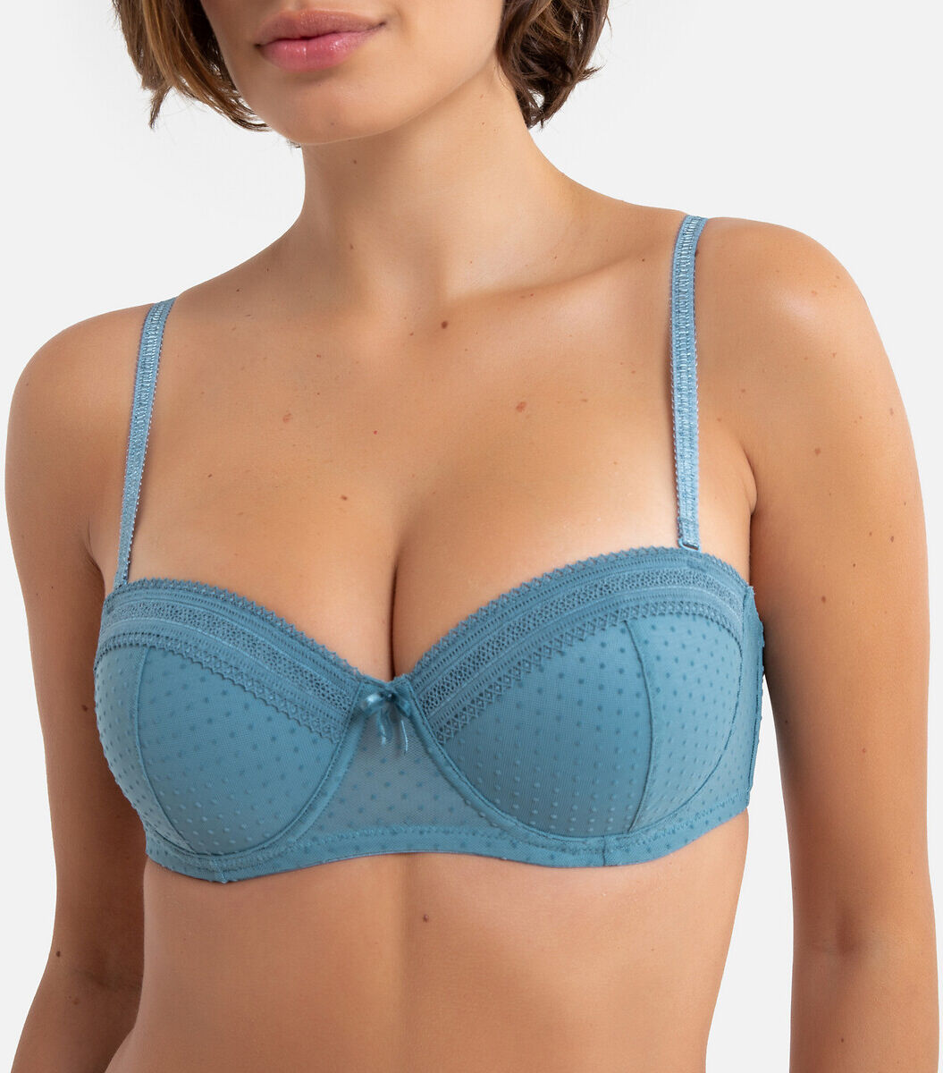 La Redoute Collections Soutien bandeau, push-up, em tule, com ponto cheio   azul