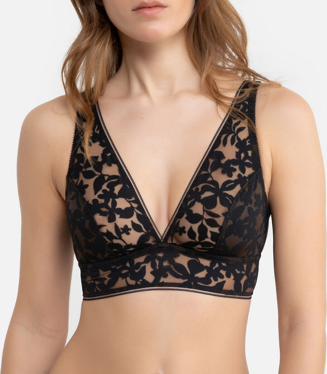 La Redoute Collections Soutien bralette em malha floral, Barista   Preto