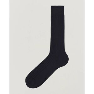 Bresciani Wool/Nylon Ribbed Short Socks Navy