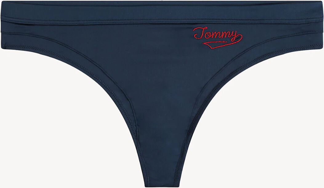 TOMMY HILFIGER Tmavomodré tangá Signature Satin – M