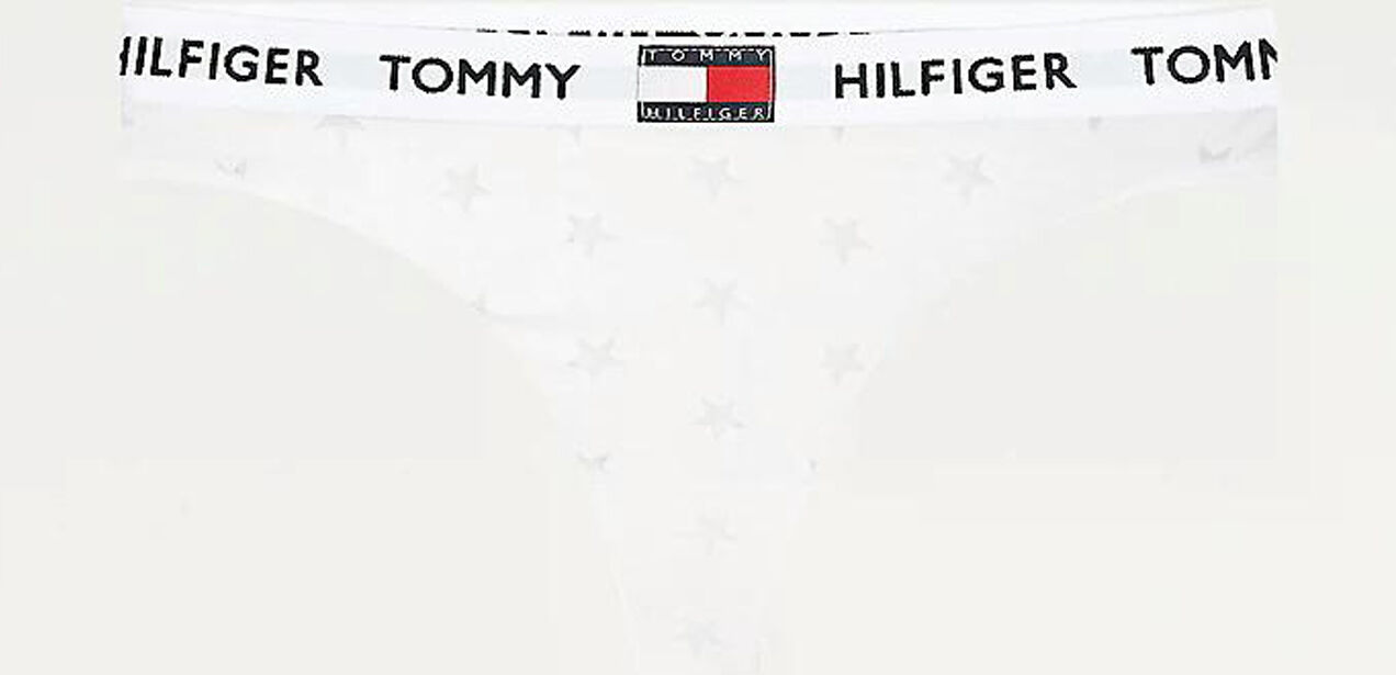 TOMMY HILFIGER Biele tangá Thong Burnout Tommy 85 – L