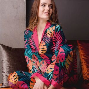 Averie Sleep ‘Luna’ Leaf Print Long Satin Pyjama Set In Pink