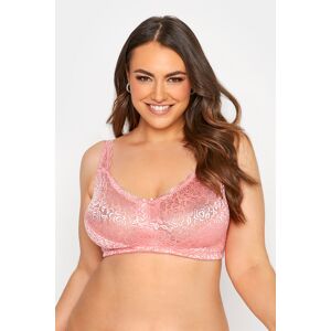 Yours Pink Hi Shine Lace Nonpadded Nonwired Full Cup Bra Pink 42E Female