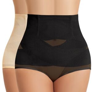 Tuopuda Women Tummy Control Knickers High Waisted Body Shaper Breathable Waist Trainer Butt Lifter Shapewear Slimming Underwear Shaping Briefs(Black+Beige,S)