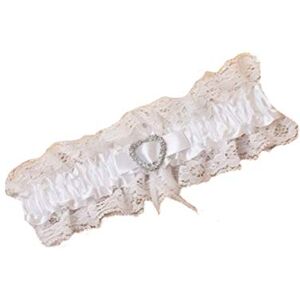 La Peach Fashions Elegant Bridal Satin Ribbon and Lace Garters with Diamante Heart Pearl Bead Ribbon Bow Garter Wedding Hen Party Garters (White)