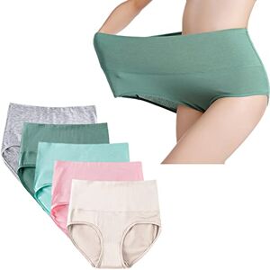 Jamron Womens Plus Size 5 Pack High Waisted Knickers Underwear Stretch Full Briefs Slight Tummy Control Pants Green + Grey + Light Blue + Nude + Pink 3XL