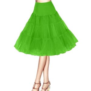 AromaHua Petticoat 50s Retro Underskirt for Women Vintage A-line Crinoline Half Slips hoopless tutu 1950s Swing Vintage petticoat tutu retro Vintage Underskirt Green