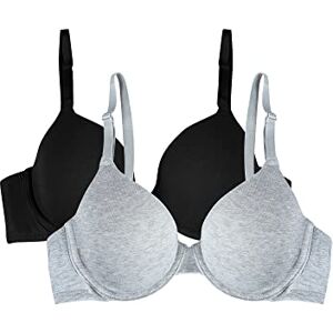 Fruit of the Loom Women's 2-Pack T-Shirt Bra, Black Hue/Grey Heather, 36DD