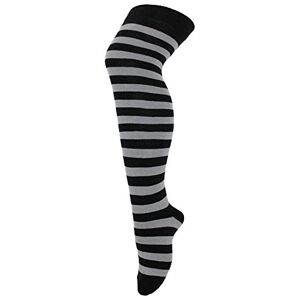 Women’s Funky Over The Knee Socks Ladies Stripy Striped Socks of Funky Colours (Grey/Black)