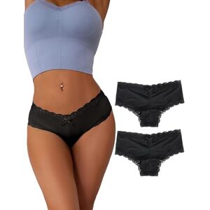 ohmydear Pack of 2 High Leg Ladies Knickers Seamless Thongs for Women Lace Waistband Full Bikini Briefs Maxi Plus Size Stretch Panties Underwear