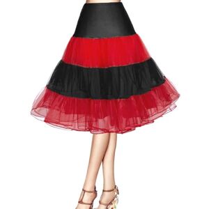 GEPAS Women's 50s Retro Petticoat 26" Crinoline Rockabilly Tutu Skirt Slip for Women Vintage A-line Crinoline Half Slips Hoopless1950s Swing Vintag Retro Vintage Underskirt(Black-red,26)