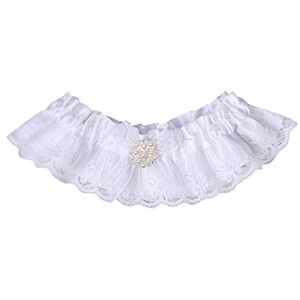 Generic Lace Garter Set Wedding Garter Belt Flower Floral Design Garter for Bride Sports Sweatband (White, One Size)