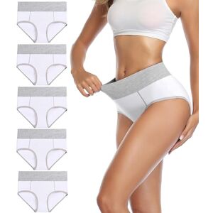 wirarpa Underwear Women High Waist Cotton Knickers Ladies Panties Full Coverage Briefs Underpants Plus Size White 5 Pack 5XL