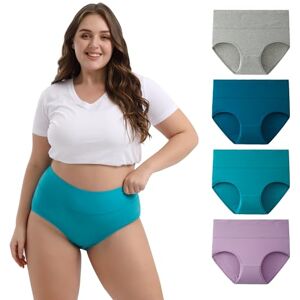 INNERSY High Waisted Knickers for Women Plus Size Pants Underwear Ladies Full Briefs Multipack 4 (22-24, Blue/Grey/Green/Lilac)